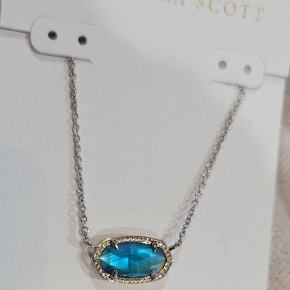 NWT KENDRA SCOTT PEACOCK BLUE ILLUSION NECKLACE EARRING SET - Picture 6 of 9